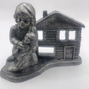 VTG Michael Ricker pewter girl with doll and dollhouse figure #108/750